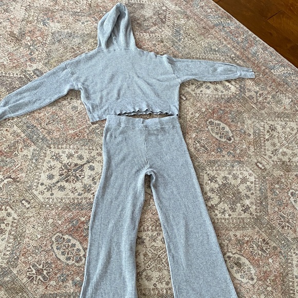 Pink Rose Gray Ribbed Pajama Set - Picture 4 of 4